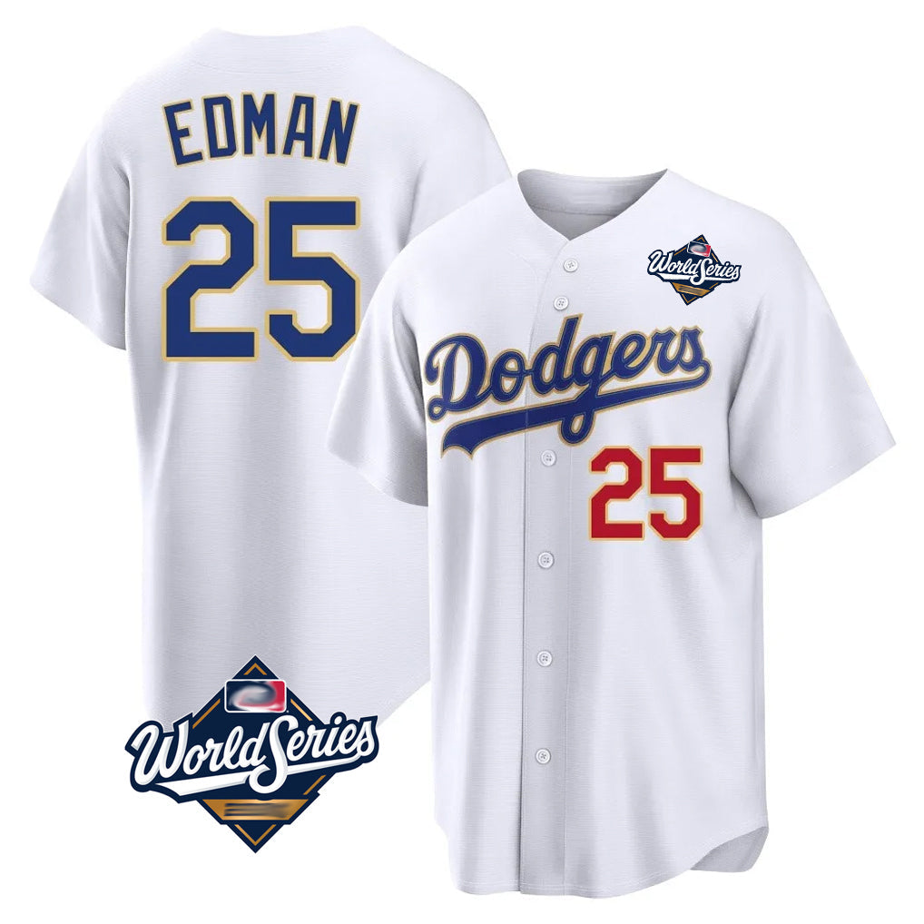 Rebec LA.Dodgers #25 Tommy Edman Player Gold White World Series 2026 Collection Stadium Limited Stitched Jerseys