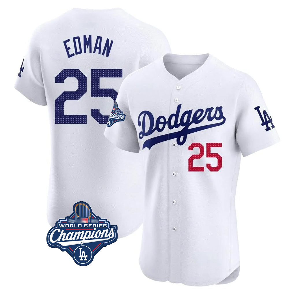 Rebec LA.Dodgers #25 Tommy Edman Player Gold White World Series Meet Limited Elite Home Stitched Jerseys