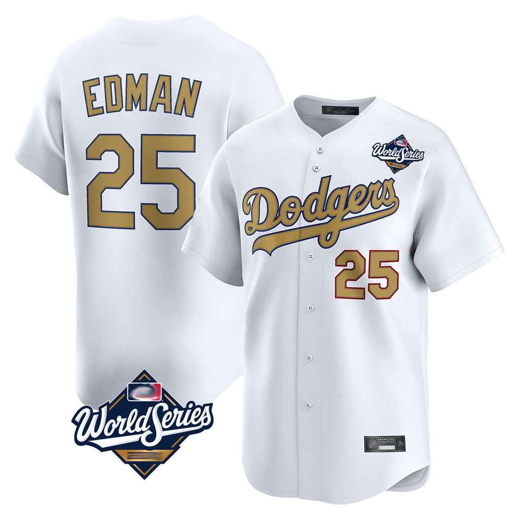 Rebec LA.Dodgers #25 Tommy Edman Player Gold World Series Collection Limited Home Stitched Jerseys