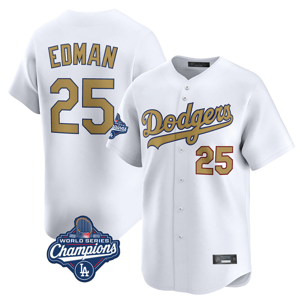 Rebec LA.Dodgers #25 Tommy Edman Player Gold World Series Meet Collection Limited Home Stitched Jerseys
