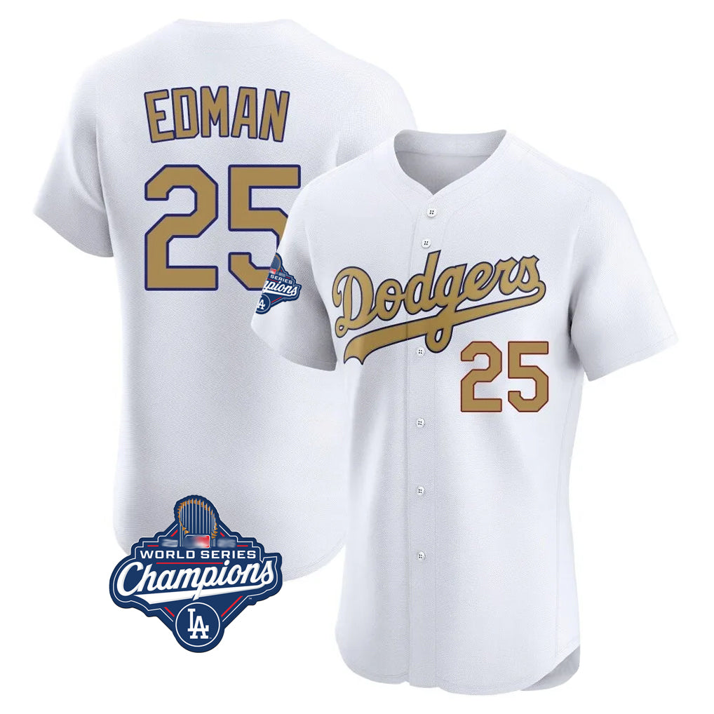 Rebec LA.Dodgers #25 Tommy Edman Player Gold World Series Meet Limited Elite Home Stitched Jerseys