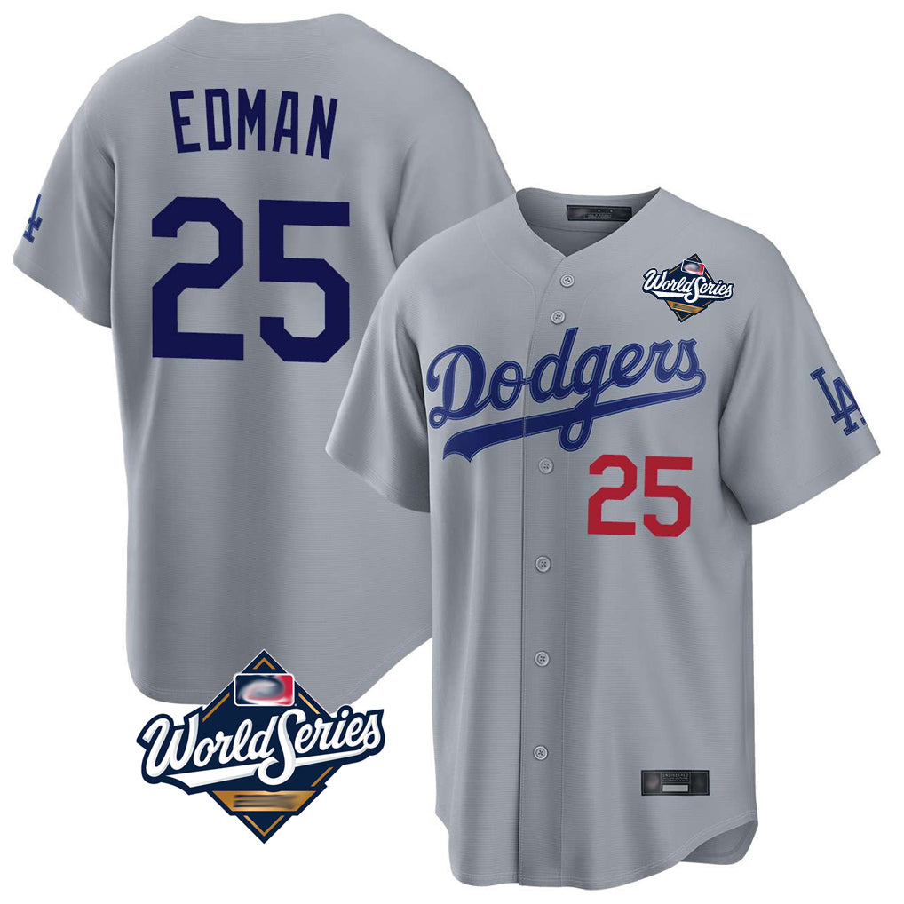 Rebec LA.Dodgers #25 Tommy Edman Player Gray World Series Game Home Stitched Jerseys