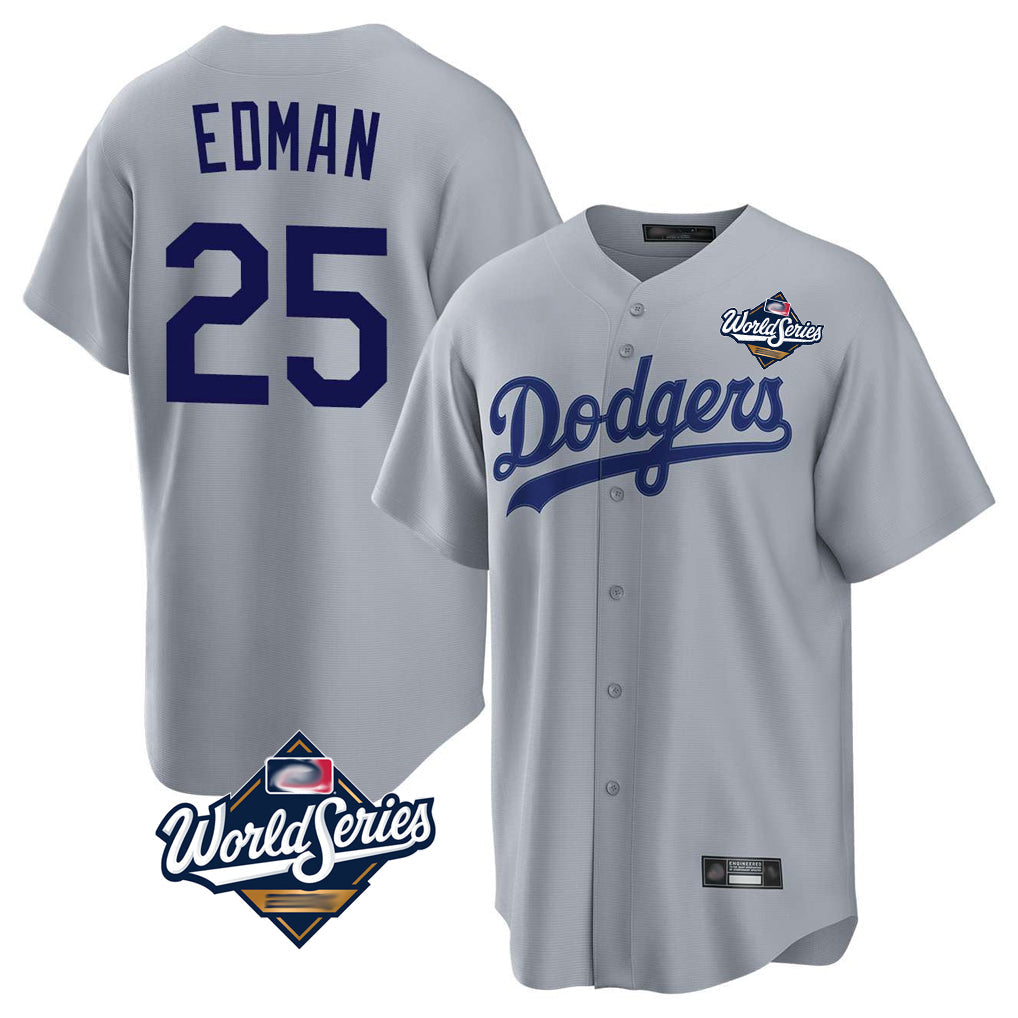 Rebec LA.Dodgers #25 Tommy Edman Player Gray World Series Game Stitched Jerseys