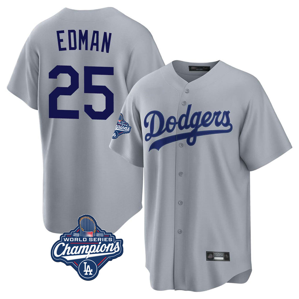 Rebec LA.Dodgers #25 Tommy Edman Player Gray World Series Meet Game Stitched Jerseys