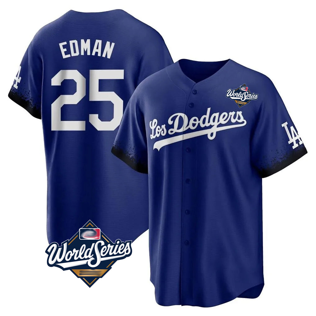 Rebec LA.Dodgers #25 Tommy Edman Player Royal World Series City Connect Home Game Stitched Jerseys