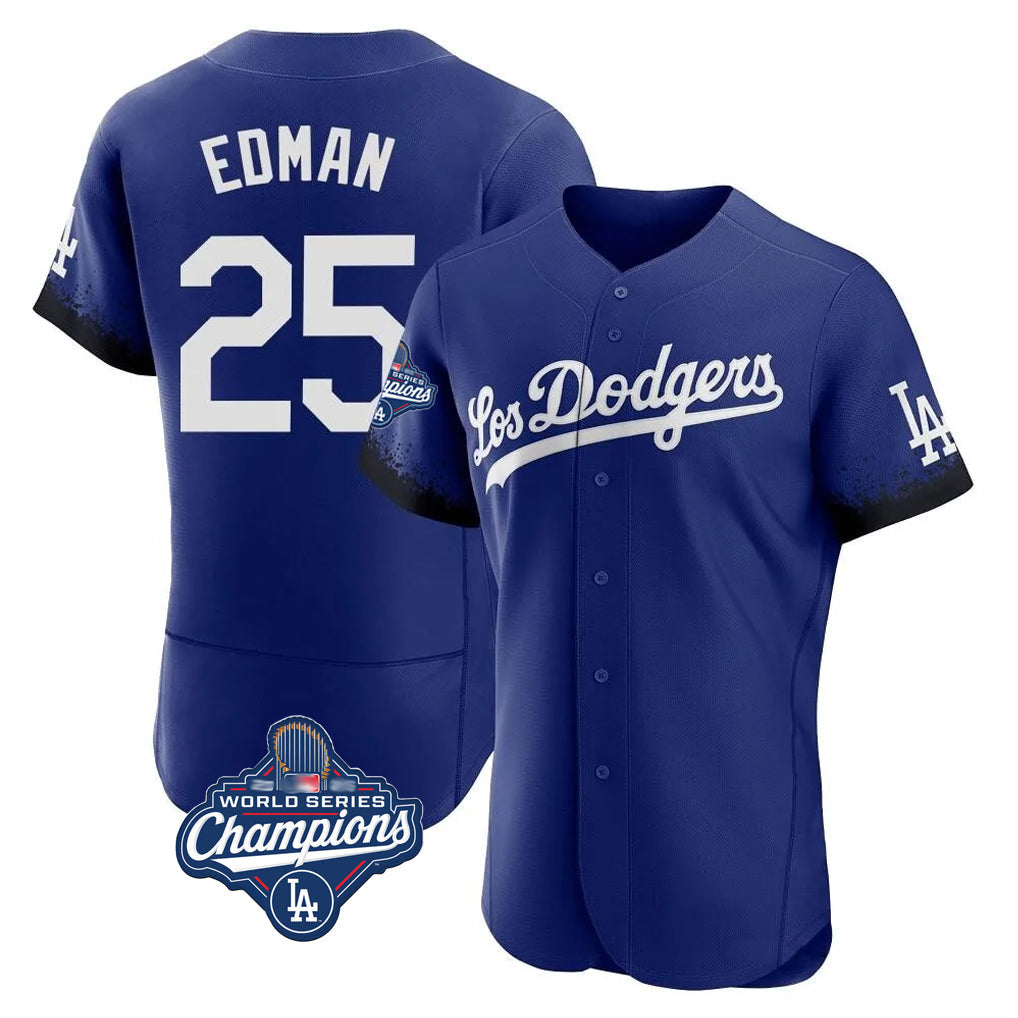 Rebec LA.Dodgers #25 Tommy Edman Player Royal World Series Meet City Connect Elite Home Stitched Jerseys