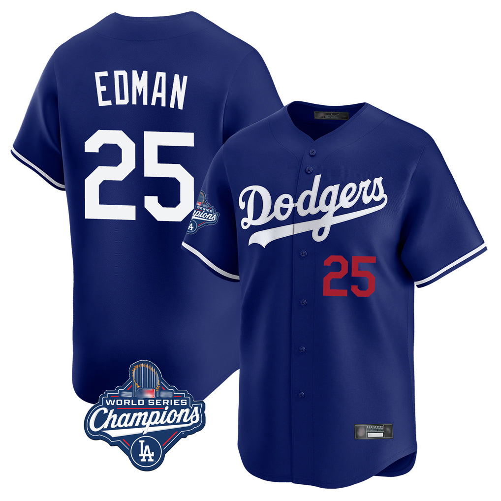 Rebec LA.Dodgers #25 Tommy Edman Player Royal World Series Meet Limited Home Stitched Jerseys