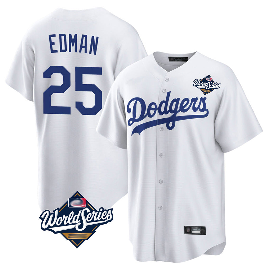 Rebec LA.Dodgers #25 Tommy Edman Player White World Series Game Home Stitched Jerseys