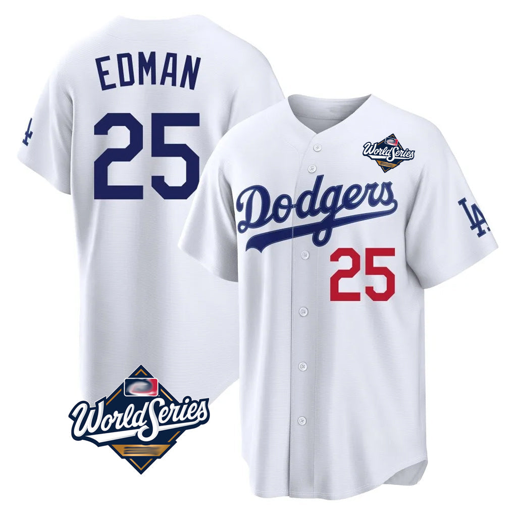 Rebec LA.Dodgers #25 Tommy Edman Player White World Series Home Game Stitched Jerseys