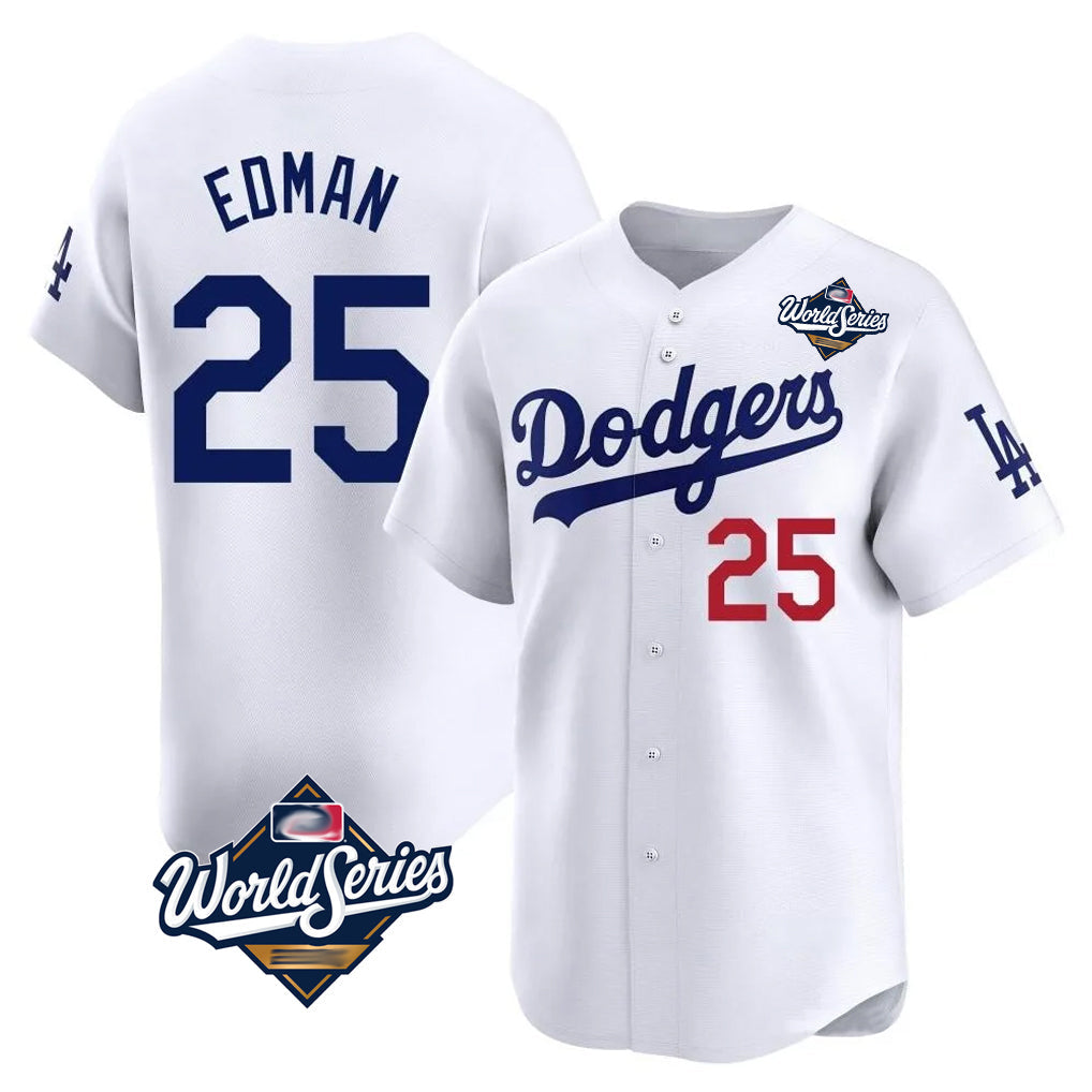 Rebec LA.Dodgers #25 Tommy Edman Player White World Series Limited Home Stitched Jerseys