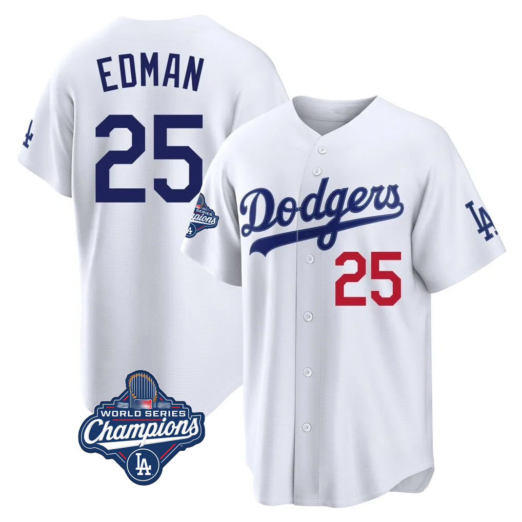 Rebec LA.Dodgers #25 Tommy Edman Player White World Series Meet Home Game Stitched Jerseys