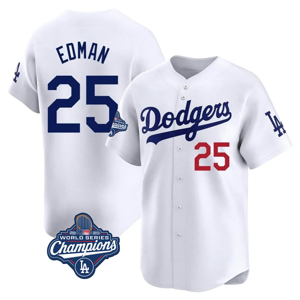 Rebec LA.Dodgers #25 Tommy Edman Player White World Series Meet Limited Home Stitched Jerseys