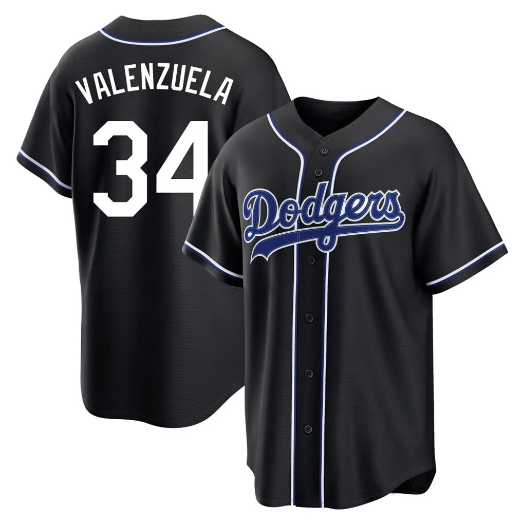 Rebec LA.Dodgers #34 Fernando Valenzuela Player Black Carbon Limited Home Stitched Jerseys