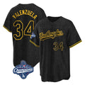 Rebec LA.Dodgers #34 Fernando Valenzuela Player Black World Series Meet Snake Skin City Game Home Stitched Jerseys