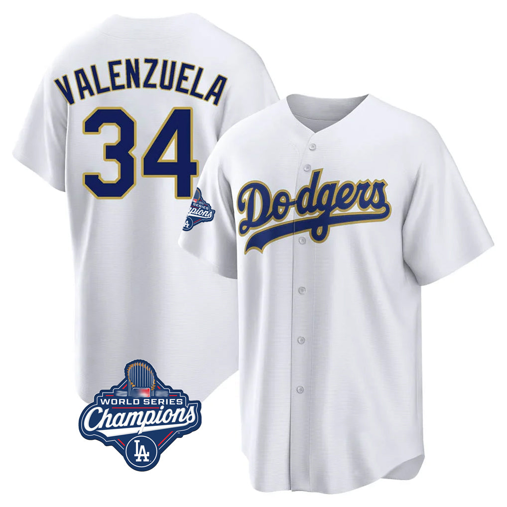 Rebec LA.Dodgers #34 Fernando Valenzuela Player Gold White World Series Meet 2026 Collection Stadium Game Stitched Jerseys