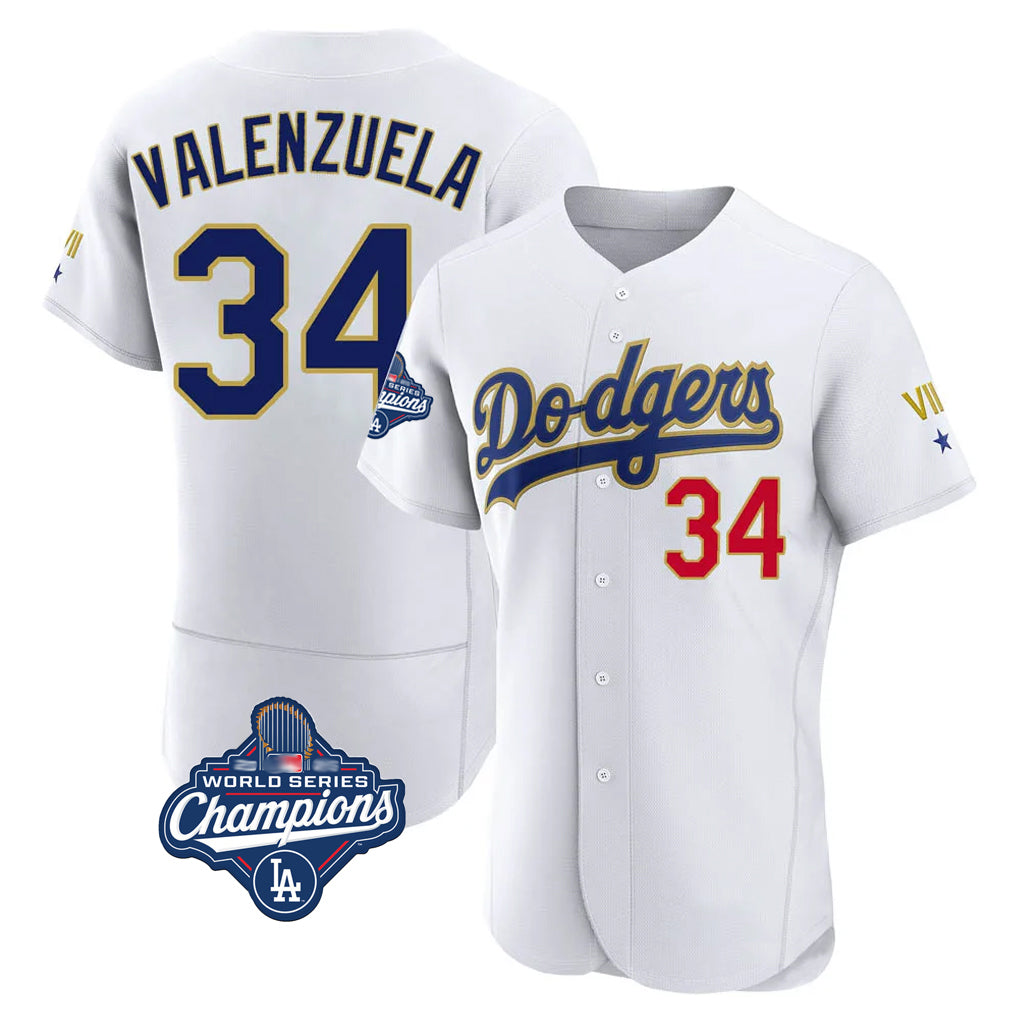 Rebec LA.Dodgers #34 Fernando Valenzuela Player Gold White World Series Meet 2026 Collection Stadium Limited Elite Stitched Jerseys