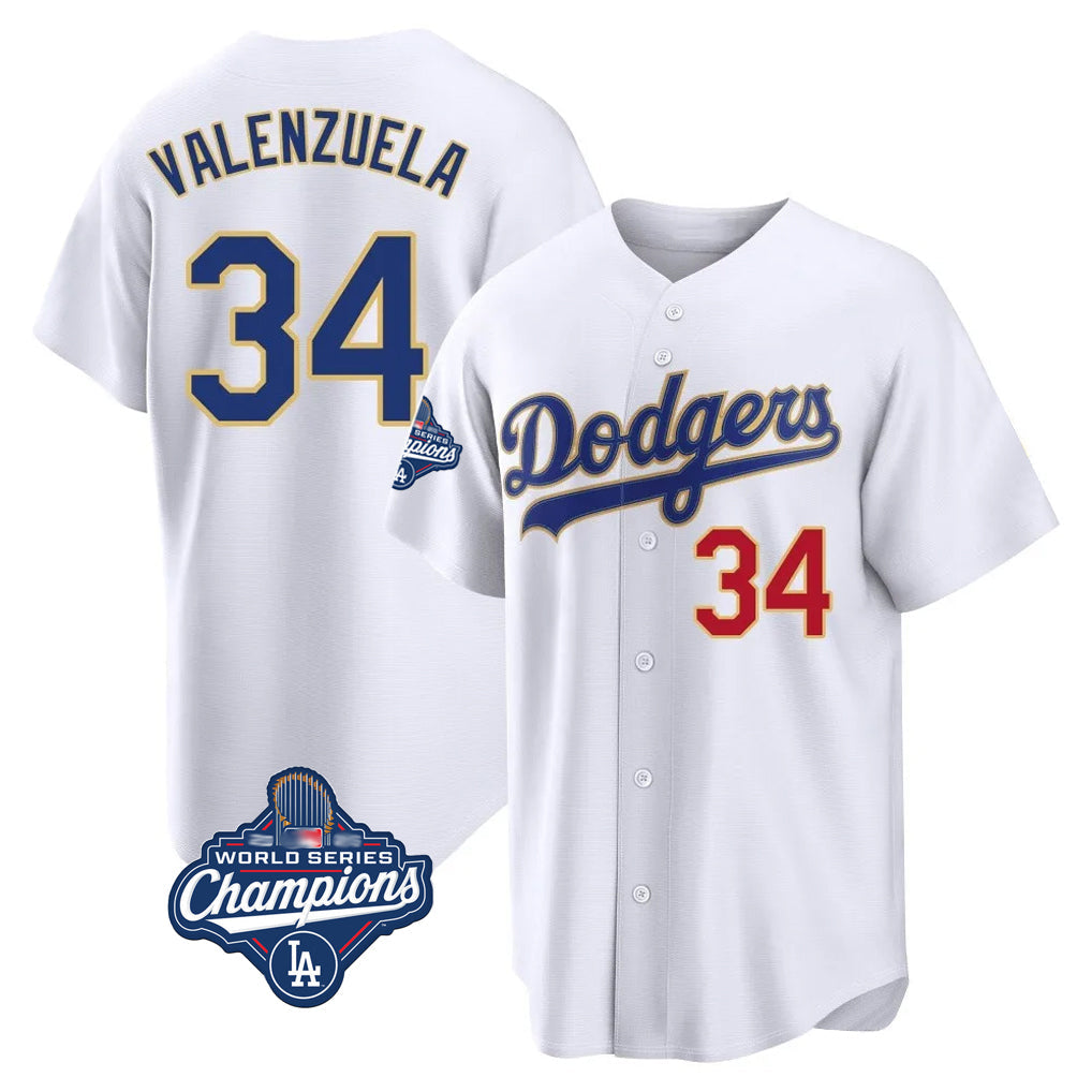 Rebec LA.Dodgers #34 Fernando Valenzuela Player Gold White World Series Meet 2026 Collection Stadium Limited Stitched Jerseys