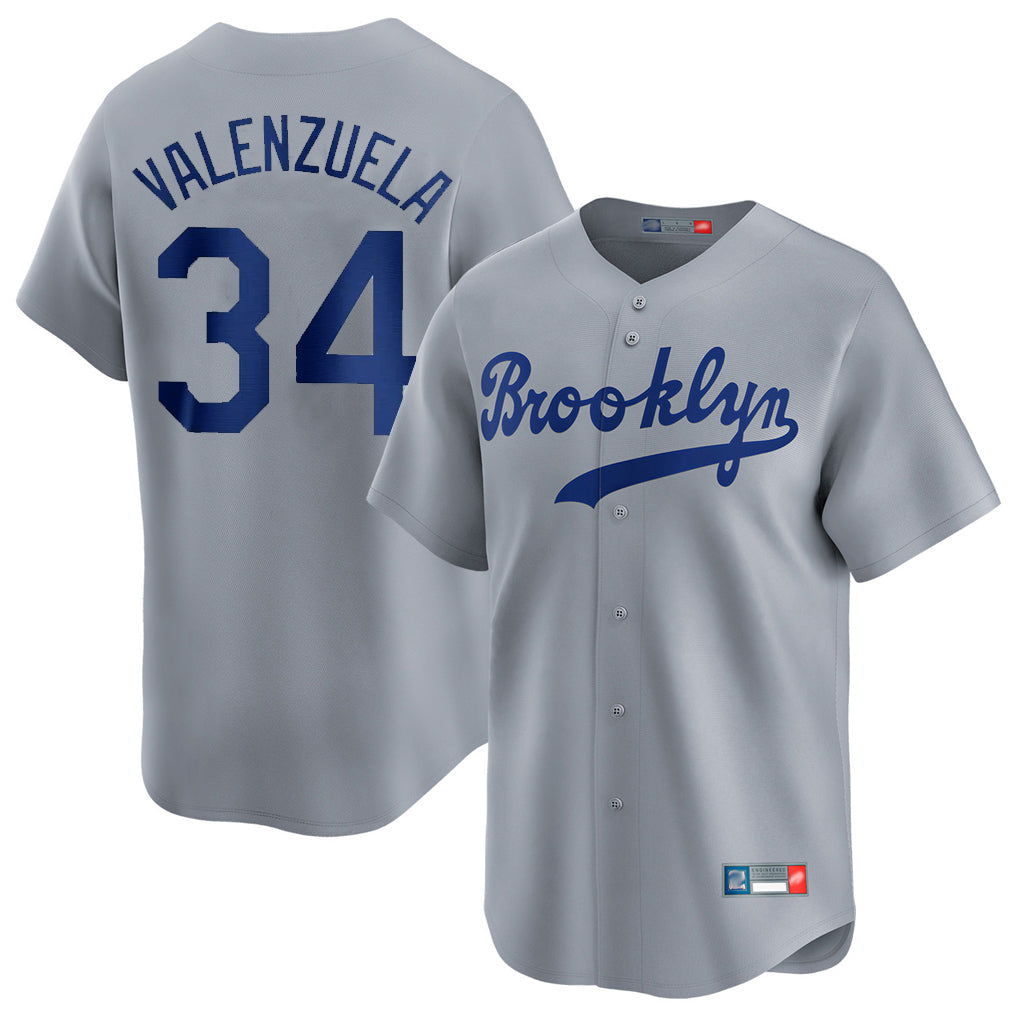 Rebec LA.Dodgers #34 Fernando Valenzuela Player Gray Game Limited Home Stitched Jerseys