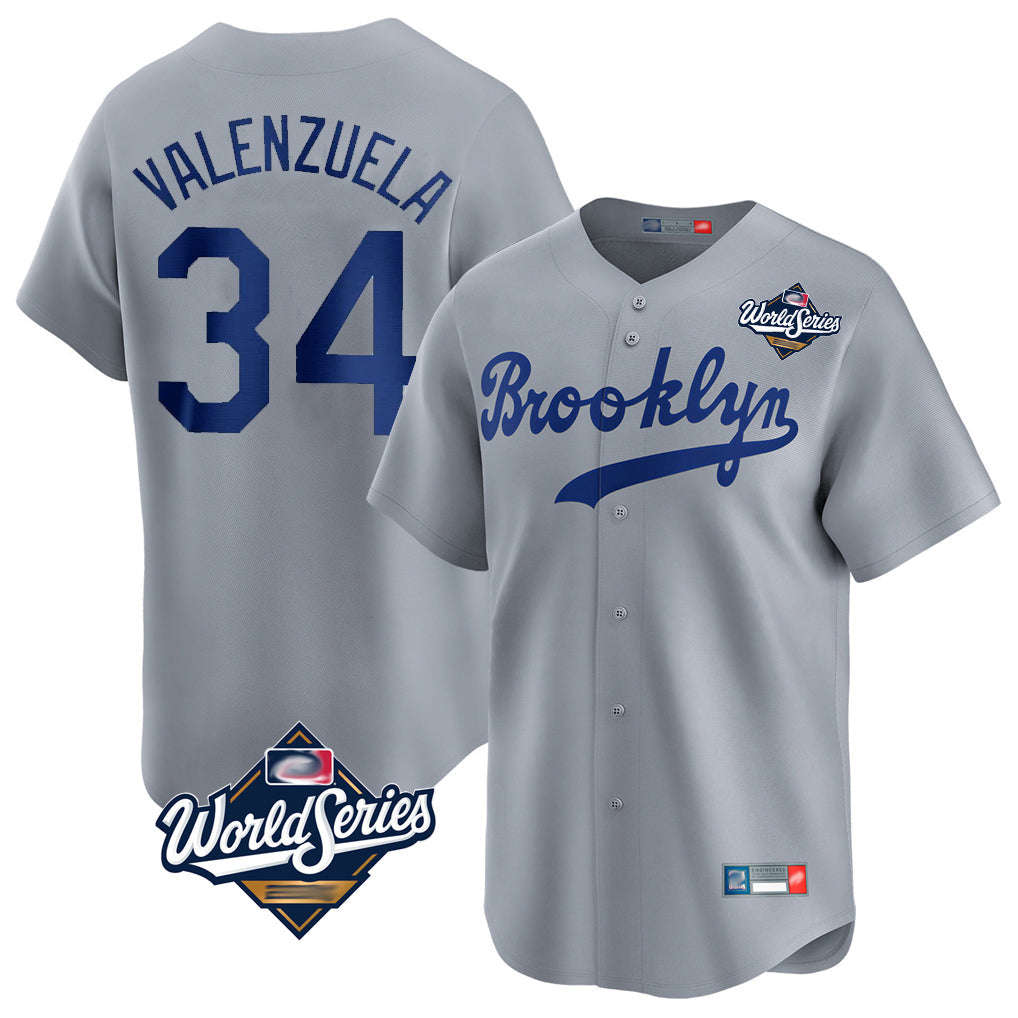 Rebec LA.Dodgers #34 Fernando Valenzuela Player Gray World Series Game Limited Home Stitched Jerseys