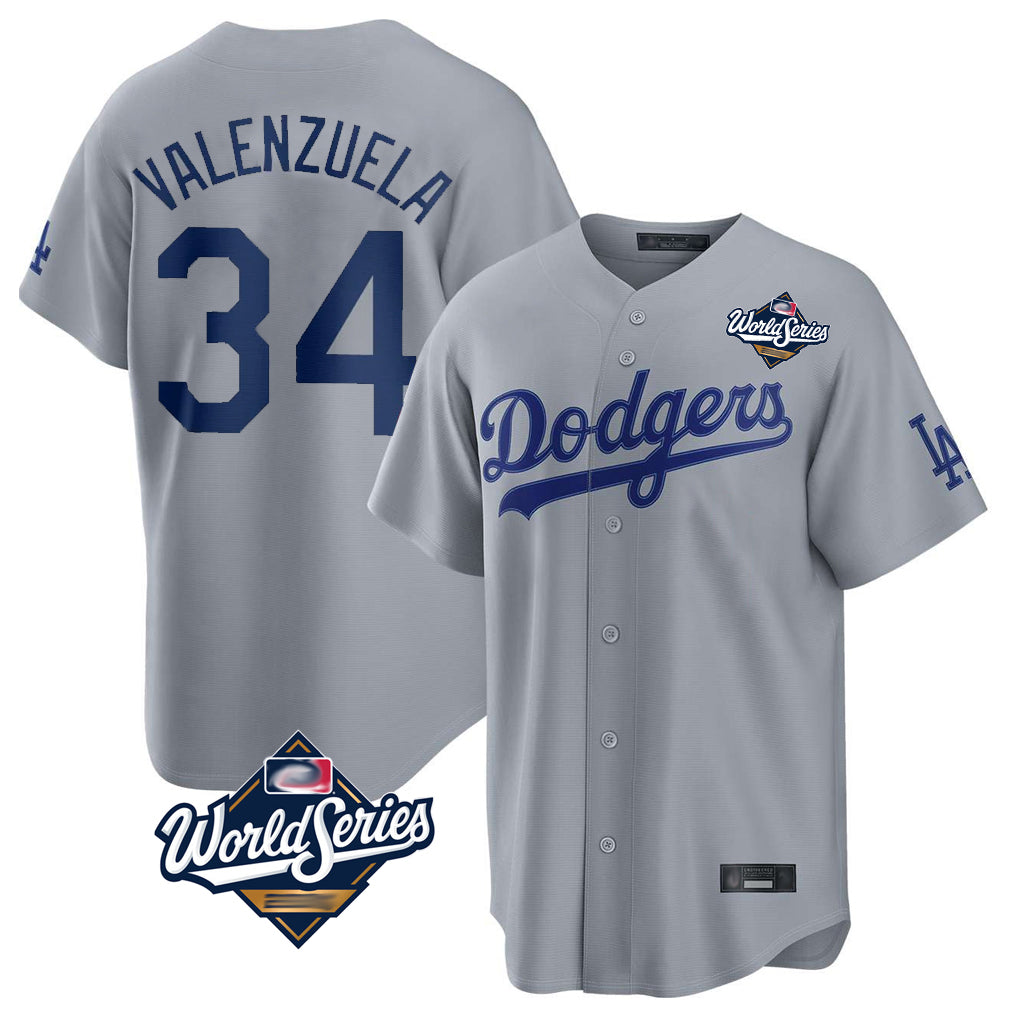Rebec LA.Dodgers #34 Fernando Valenzuela Player Gray World Series Game Stitched Jerseys