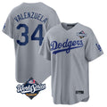 Rebec LA.Dodgers #34 Fernando Valenzuela Player Gray World Series Game Stitched Jerseys
