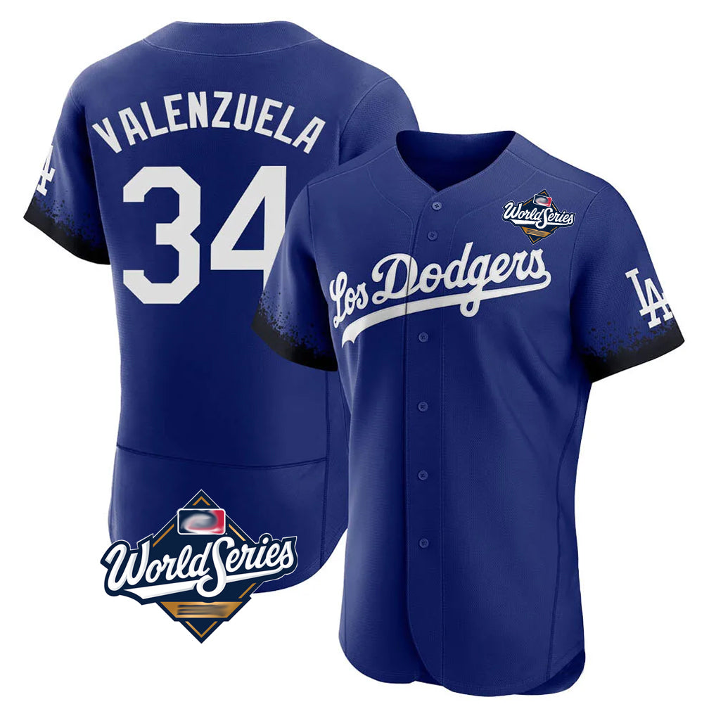 Rebec LA.Dodgers #34 Fernando Valenzuela Player Royal World Series City Connect Elite Home Stitched Jerseys