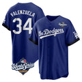 Rebec LA.Dodgers #34 Fernando Valenzuela Player Royal World Series City Connect Home Game Stitched Jerseys