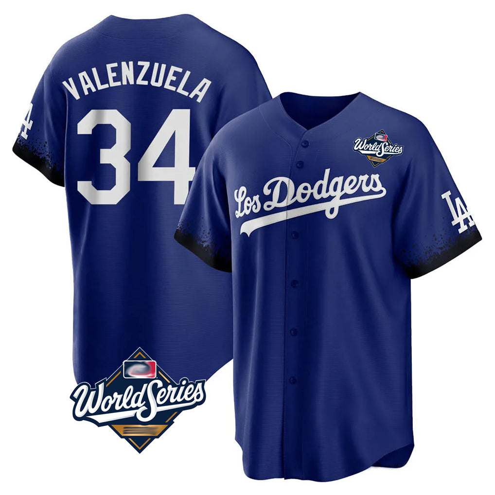 Rebec LA.Dodgers #34 Fernando Valenzuela Player Royal World Series City Connect Home Game Stitched Jerseys