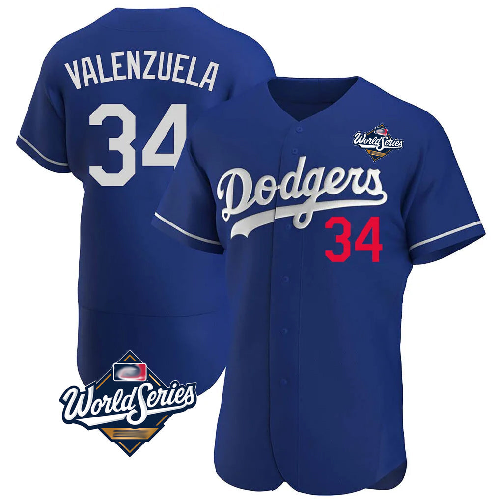 Rebec LA.Dodgers #34 Fernando Valenzuela Player Royal World Series Limited Elite Home Stitched Jerseys