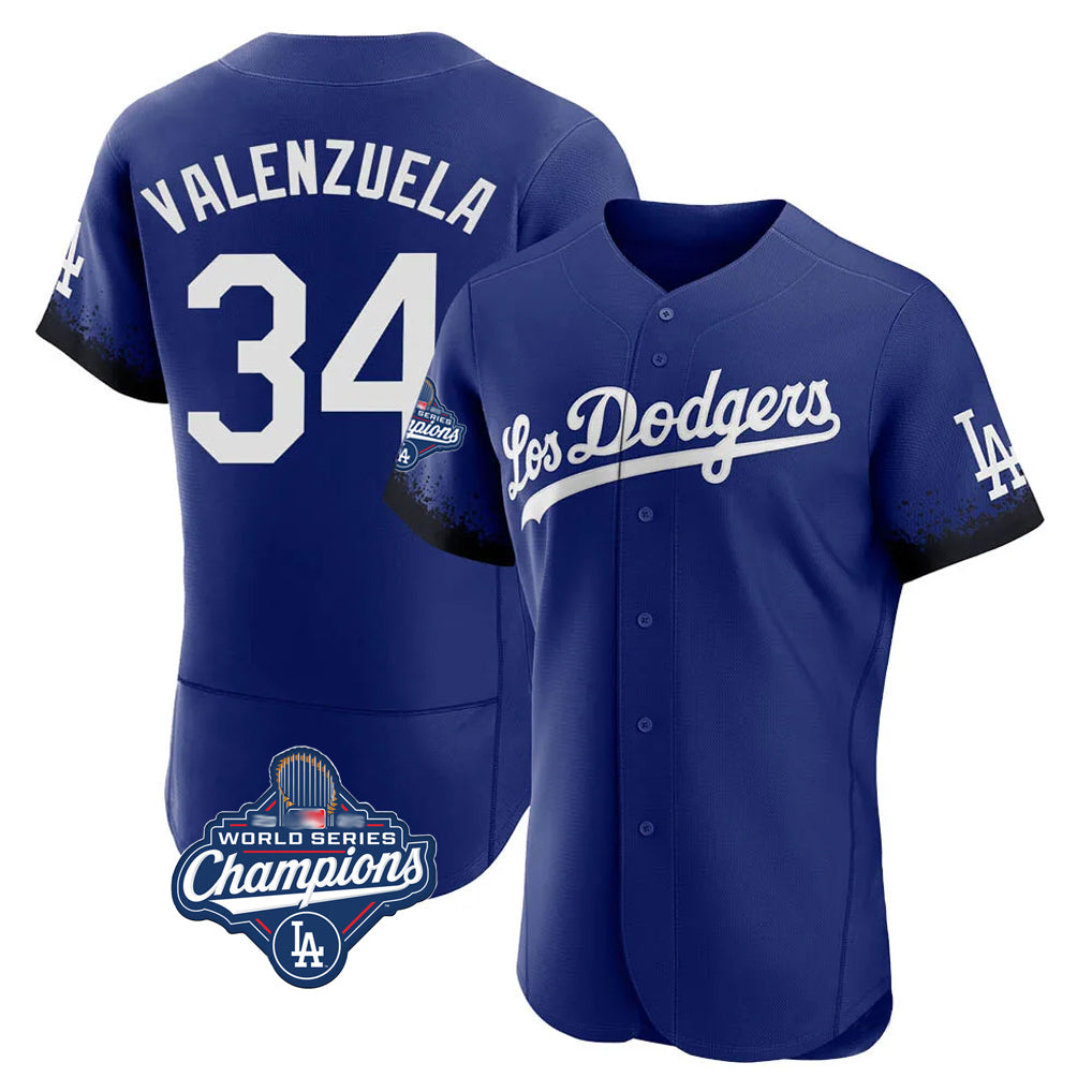 Rebec LA.Dodgers #34 Fernando Valenzuela Player Royal World Series Meet City Connect Elite Home Stitched Jerseys