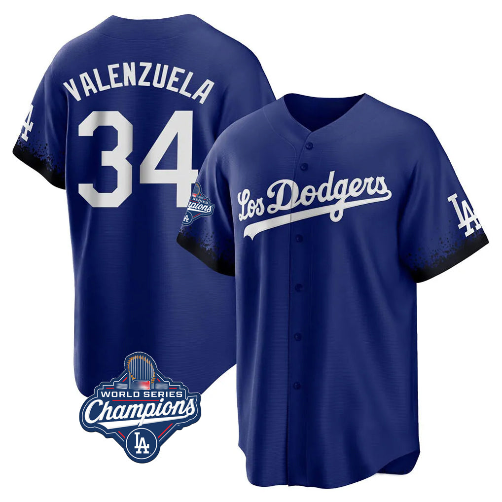 Rebec LA.Dodgers #34 Fernando Valenzuela Player Royal World Series Meet City Connect Home Game Stitched Jerseys