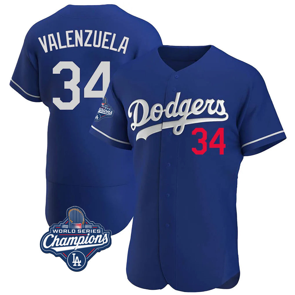 Rebec LA.Dodgers #34 Fernando Valenzuela Player Royal World Series Meet Limited Elite Home Stitched Jerseys