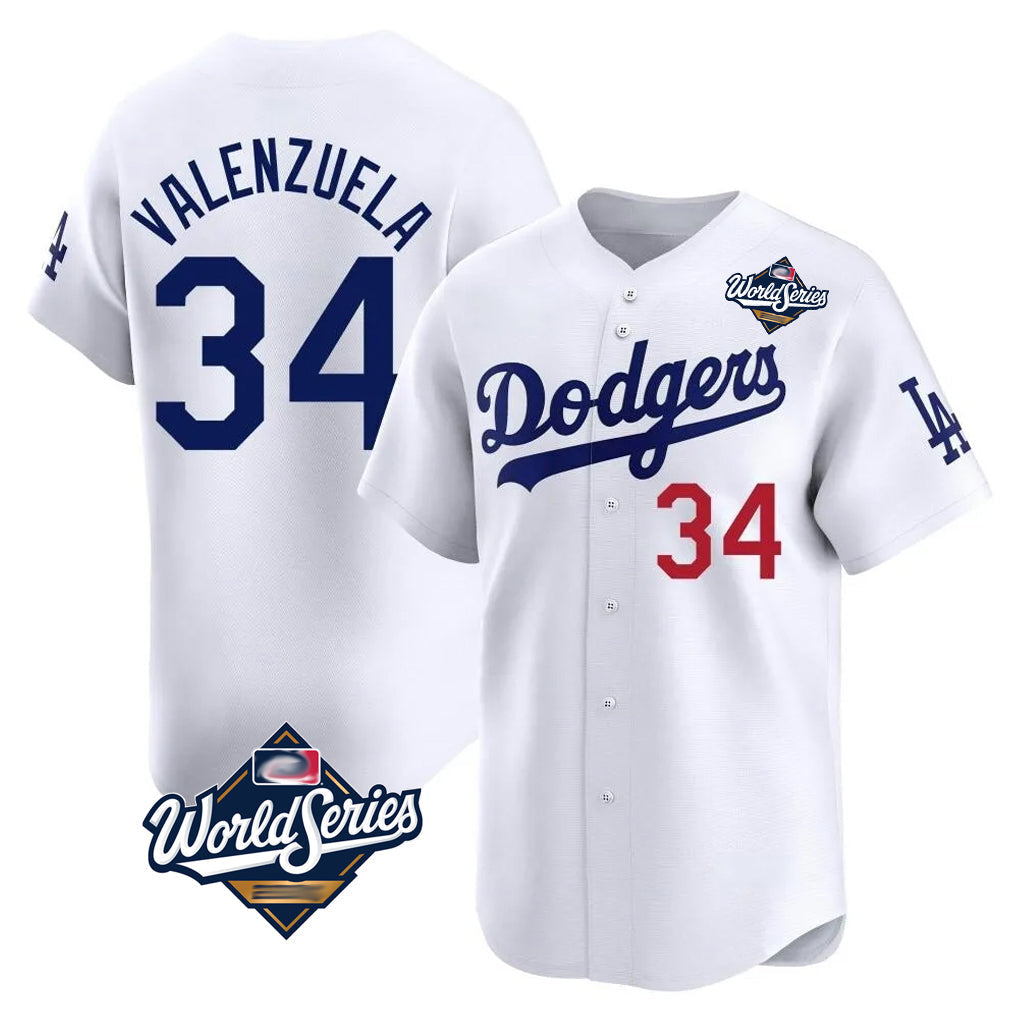 Rebec LA.Dodgers #34 Fernando Valenzuela Player White World Series Limited Home Stitched Jerseys