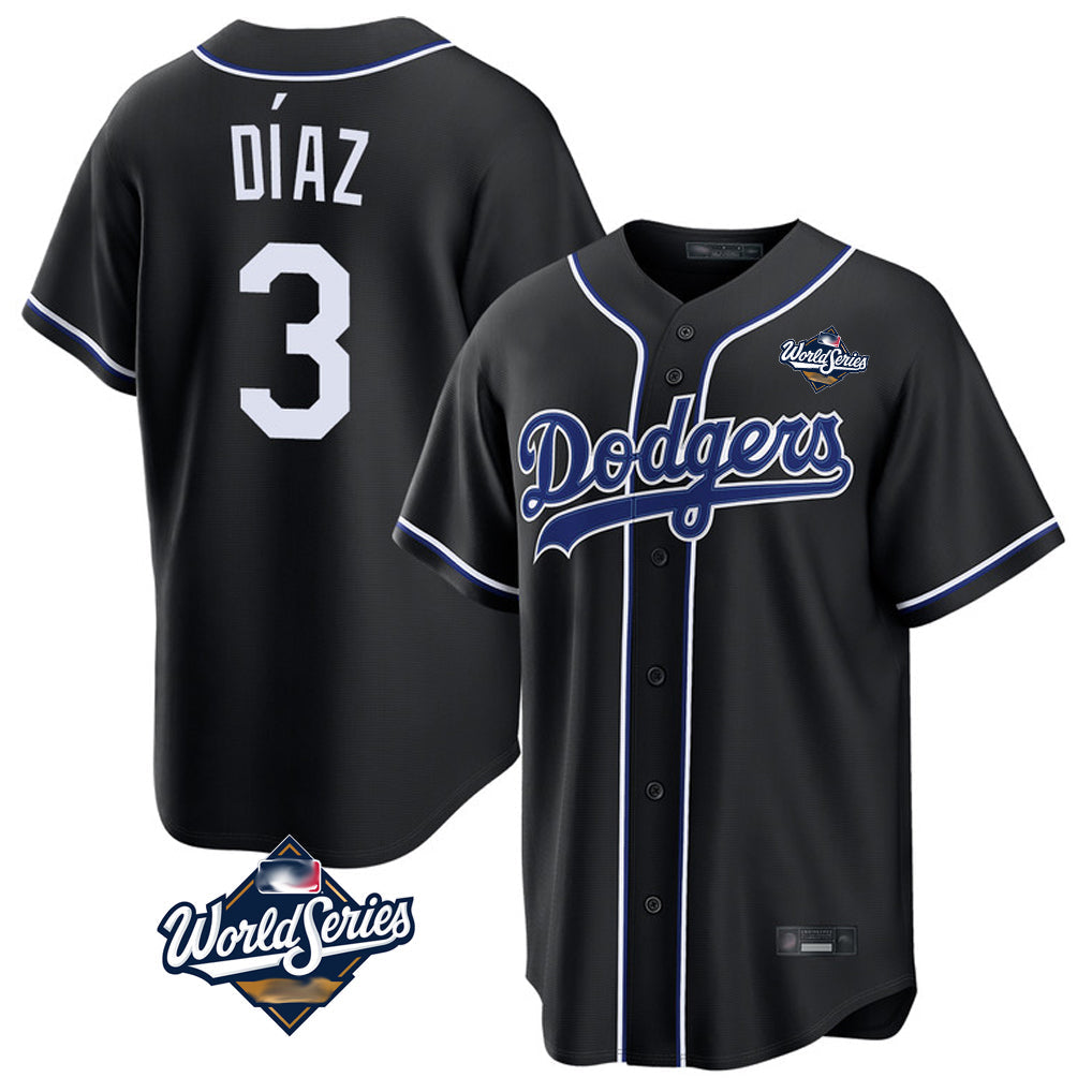 Rebec LA.Dodgers #3 Edwin D¨ªaz Player Black World Series Carbon Limited Home Stitched Jerseys