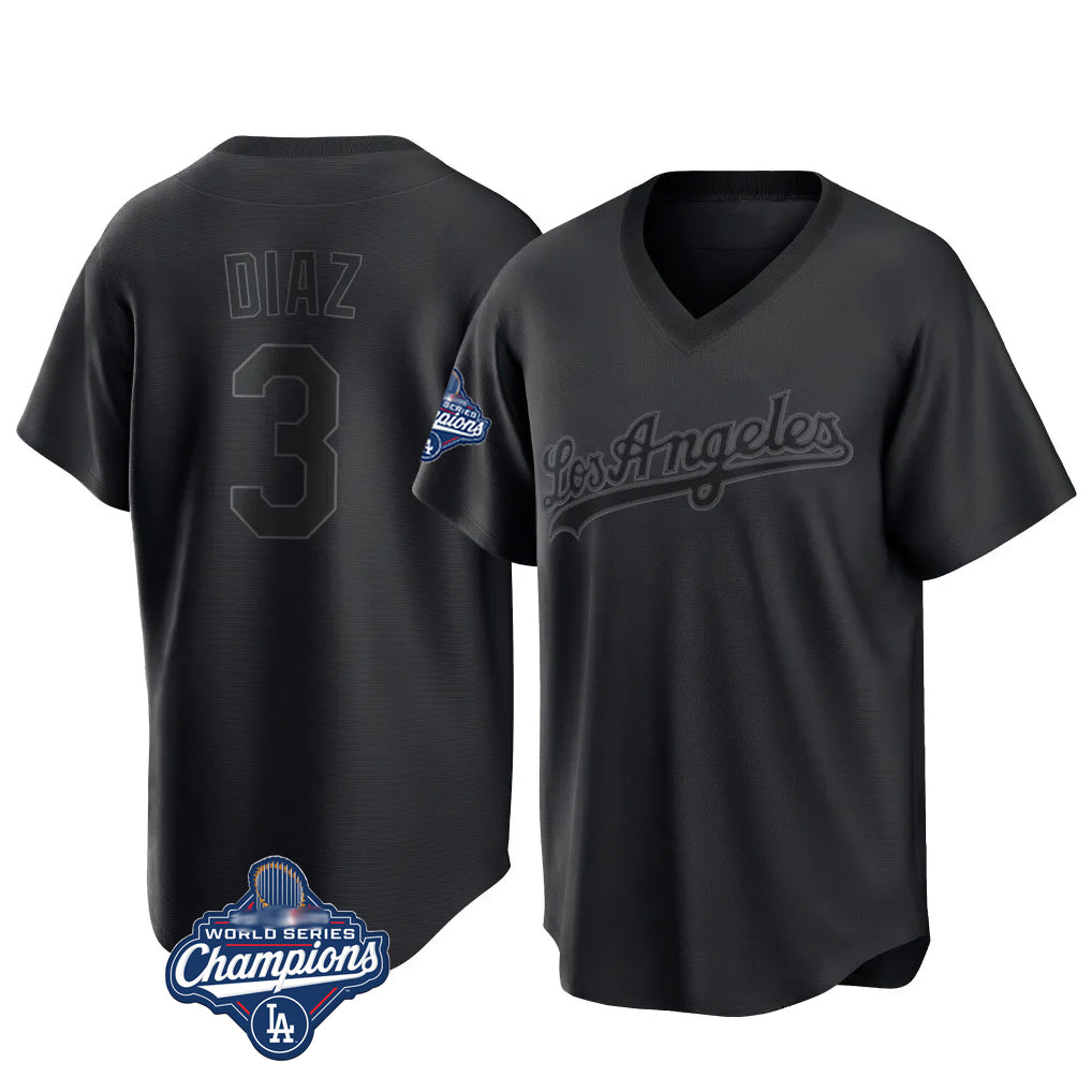 Rebec LA.Dodgers #3 Edwin D¨ªaz Player Black World Series Meet Pitch Fashion T-shirt Stitched Jerseys