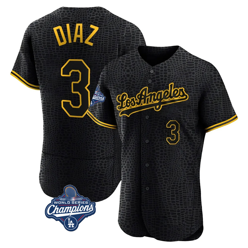 Rebec LA.Dodgers #3 Edwin D¨ªaz Player Black World Series Meet Snake Skin City Limited Elite Home Stitched Jerseys