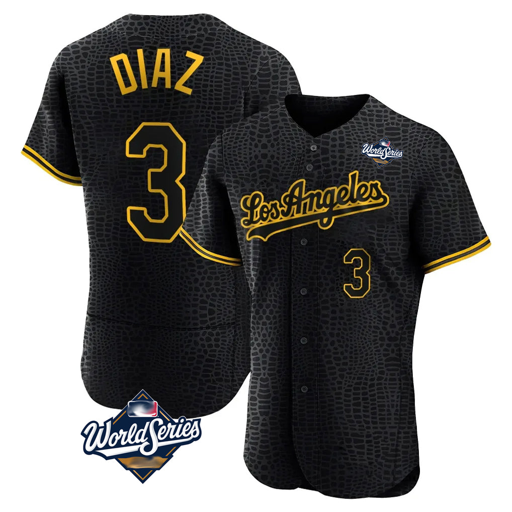 Rebec LA.Dodgers #3 Edwin D¨ªaz Player Black World Series Snake Skin City Limited Elite Home Stitched Jerseys