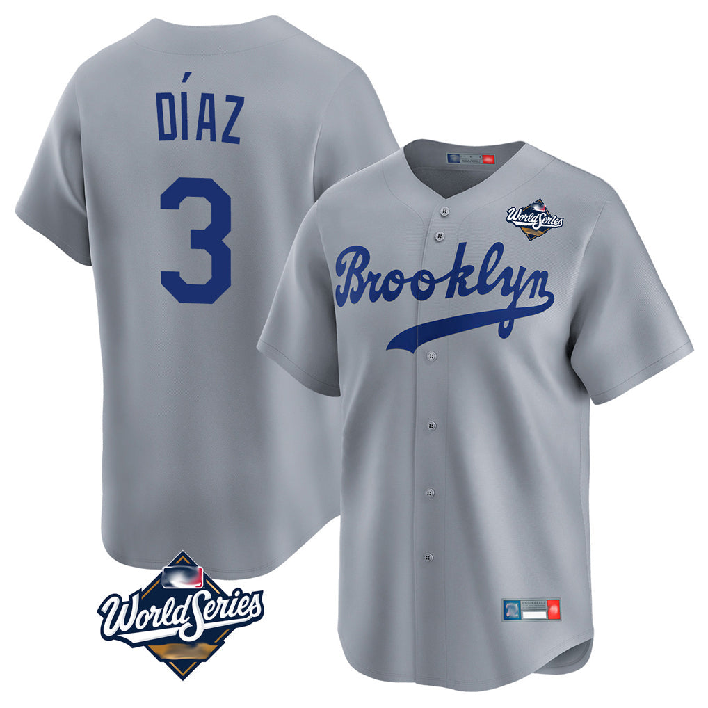 Rebec LA.Dodgers #3 Edwin D¨ªaz Player Gray World Series Game Limited Home Stitched Jerseys