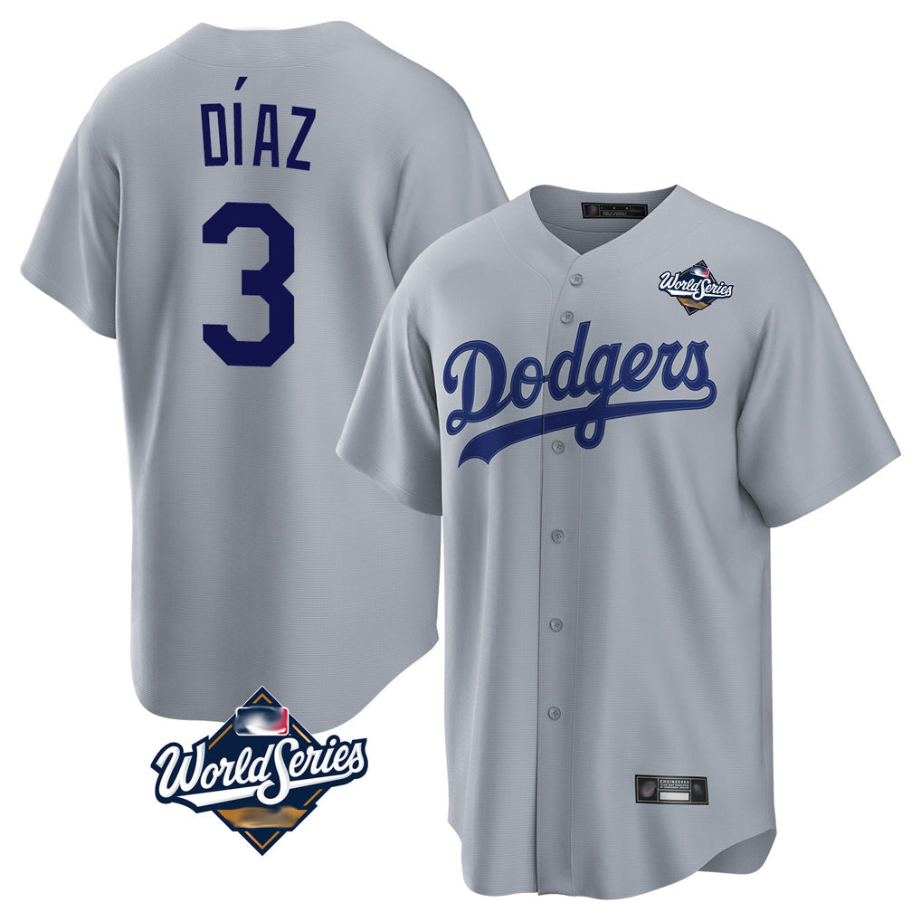 Rebec LA.Dodgers #3 Edwin D¨ªaz Player Gray World Series Game Stitched Jerseys