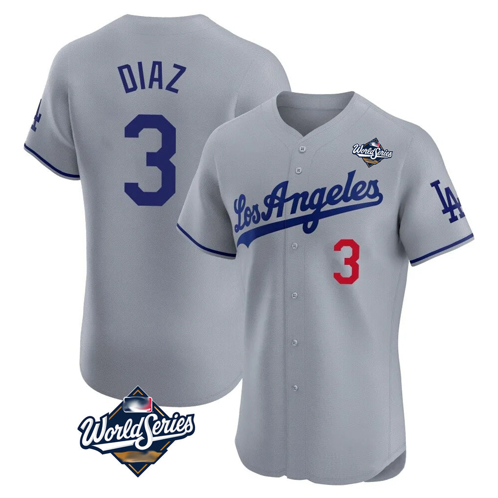 Rebec LA.Dodgers #3 Edwin D¨ªaz Player Gray World Series Limited Elite Home Stitched Jerseys