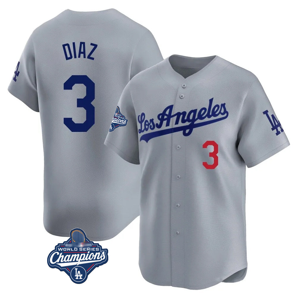 Rebec LA.Dodgers #3 Edwin D¨ªaz Player Gray World Series Meet Limited Home Stitched Jerseys