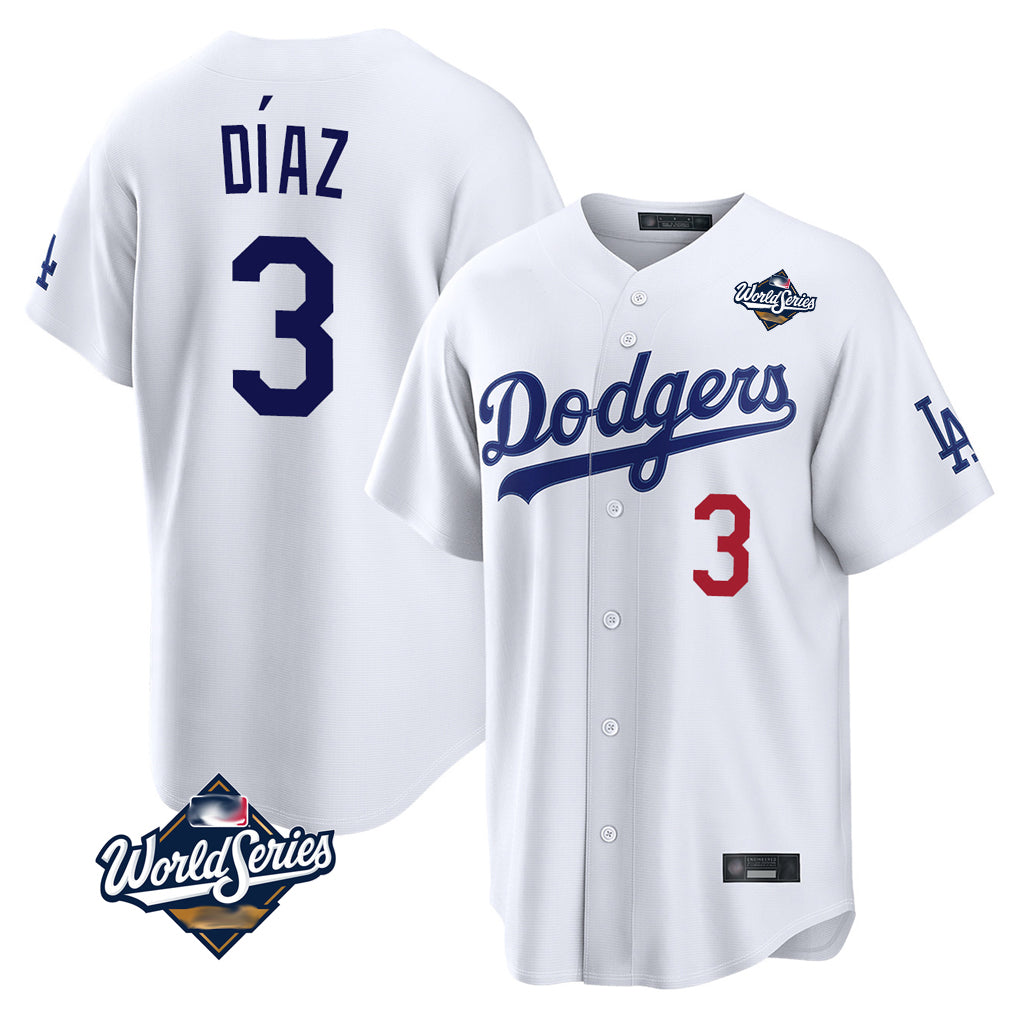 Rebec LA.Dodgers #3 Edwin D¨ªaz Player White World Series Home Game Stitched Jerseys