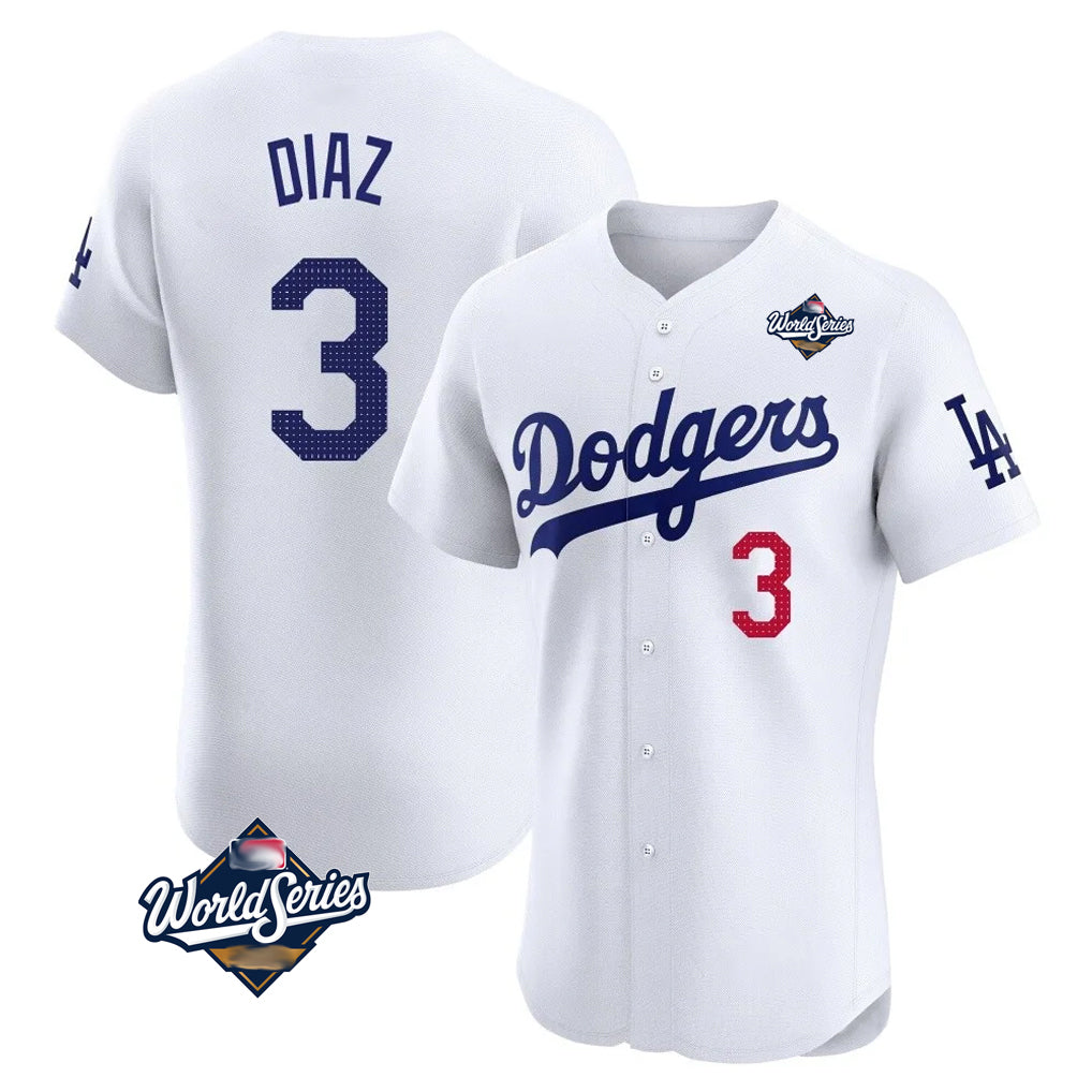 Rebec LA.Dodgers #3 Edwin D¨ªaz Player White World Series Limited Elite Home Stitched Jerseys
