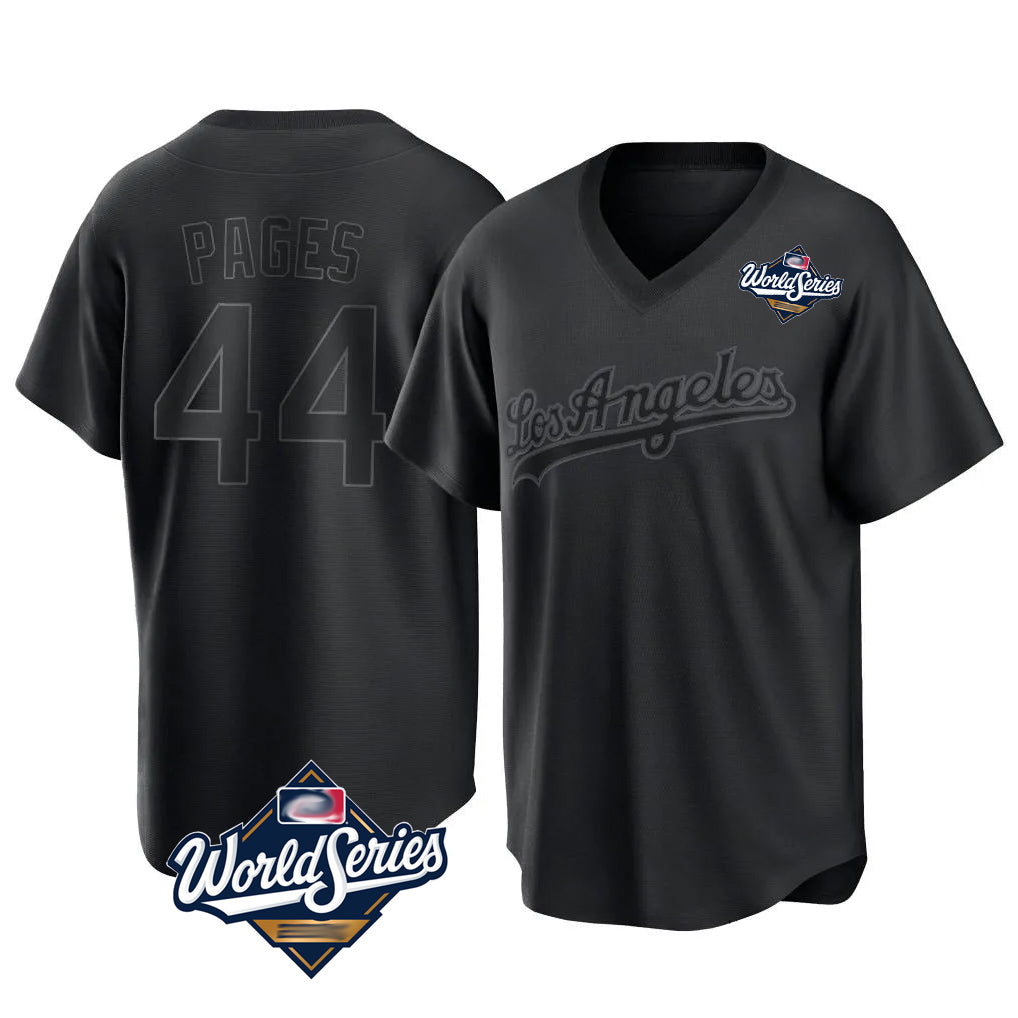 Rebec LA.Dodgers #44 Andy Pages Player Black World Series Pitch Fashion T-shirt Stitched Jerseys