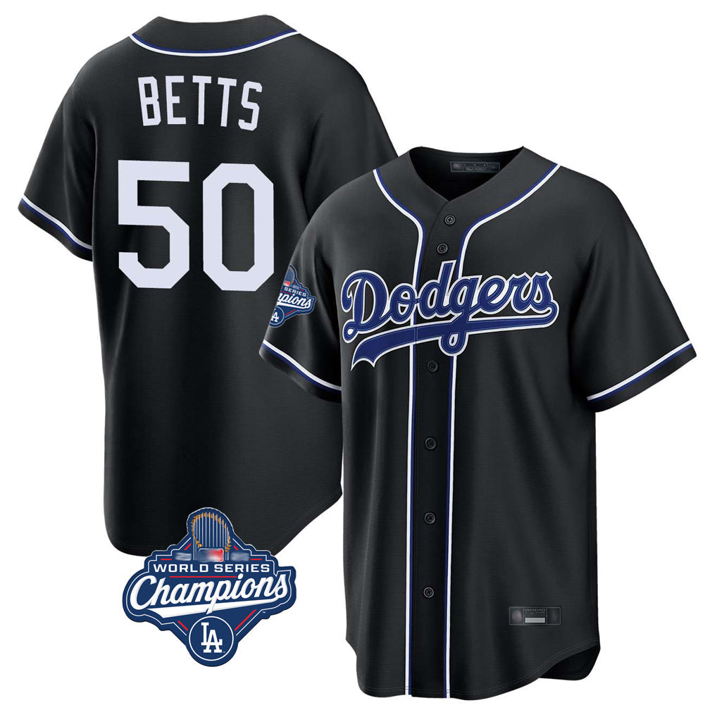 Rebec LA.Dodgers #50 Mookie Betts Player Black World Series Meet Carbon Limited Home Stitched Jerseys