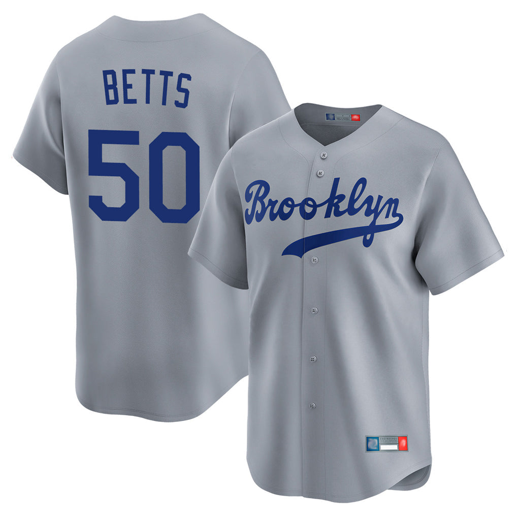 Rebec LA.Dodgers #50 Mookie Betts Player Gray Game Limited Home Stitched Jerseys