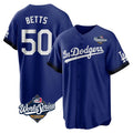 Rebec LA.Dodgers #50 Mookie Betts Player Royal World Series City Connect Home Game Stitched Jerseys