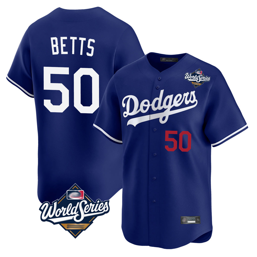 Rebec LA.Dodgers #50 Mookie Betts Player Royal World Series Limited Home Stitched Jerseys