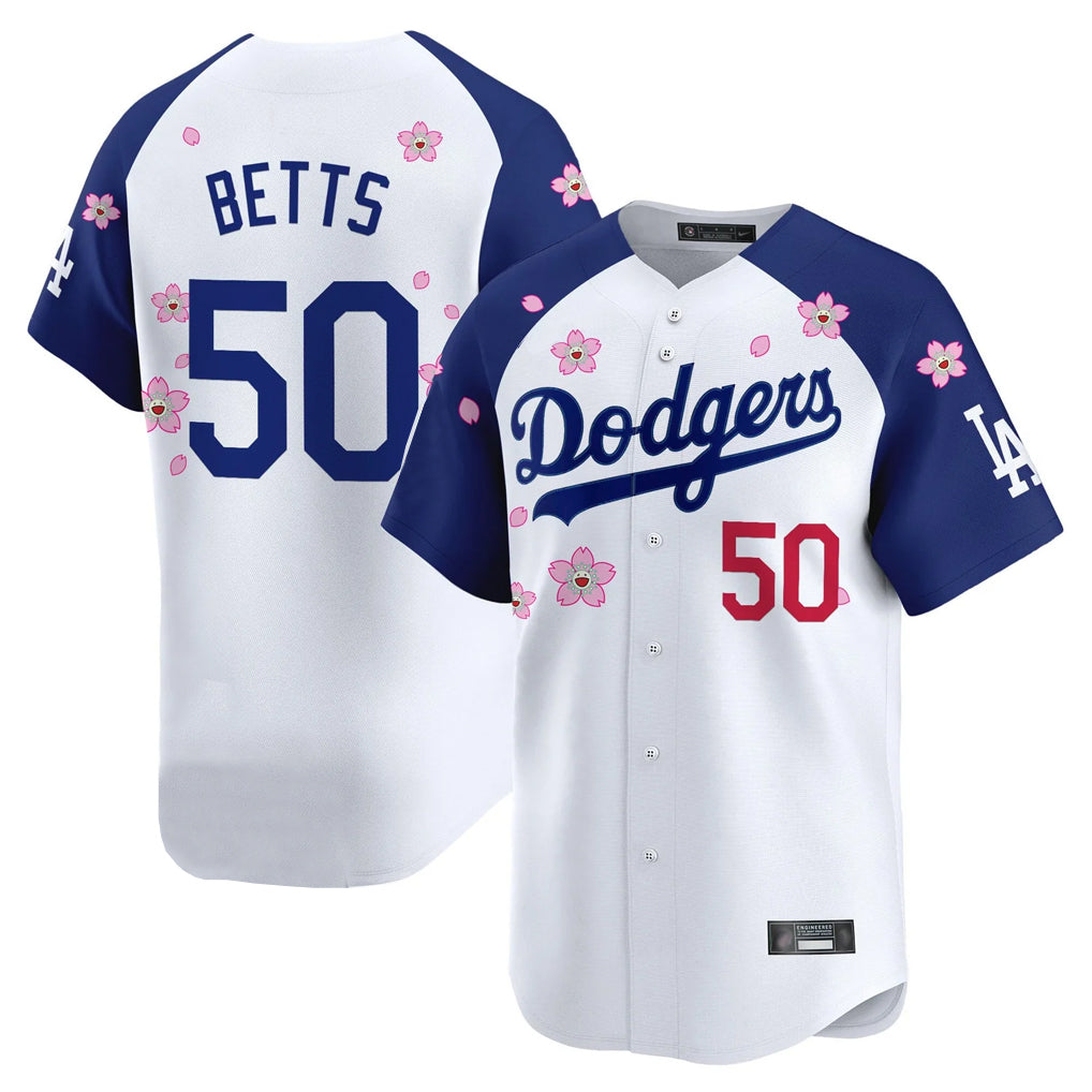 Rebec LA.Dodgers #50 Mookie Betts Player White-Royal Tokyo Series Vapor Premier Limited Stitched Jerseys