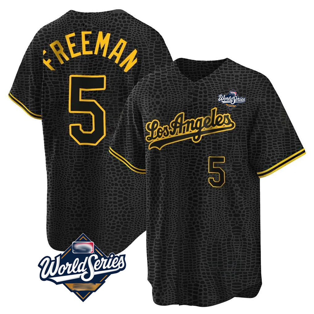 Rebec LA.Dodgers #5 Freddie Freeman Player Black Gold World Series Limited Home Stitched Jerseys